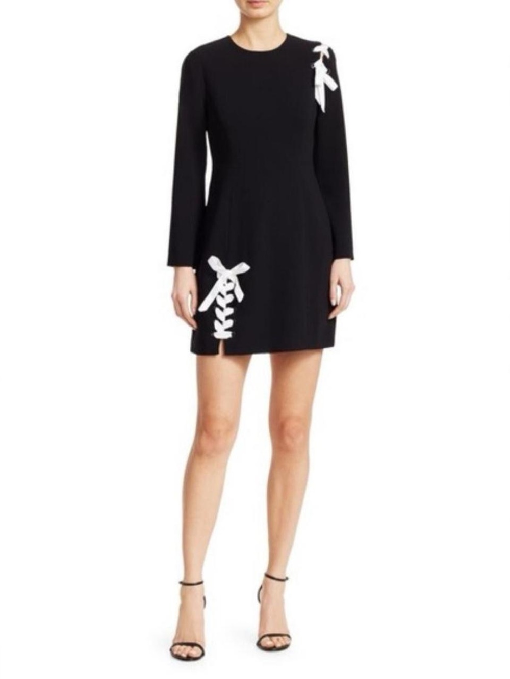 Cinq a Sept Black Long-Sleeve Mini Dress with White Bow Accents